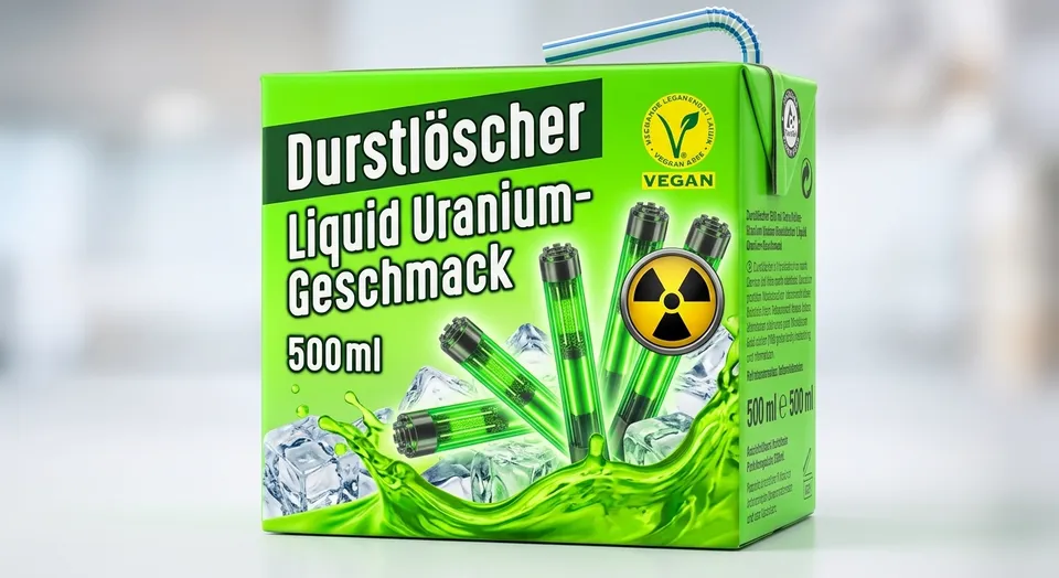 Parody ad: Durstlöscher Liquid Uranium — Enriched reactor flavor