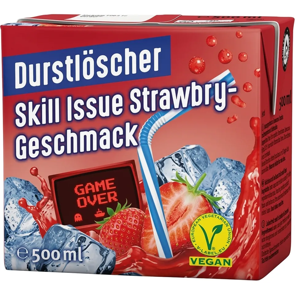 Parody ad: Durstlöscher Skill Issue — Defeated pilot tears flavor